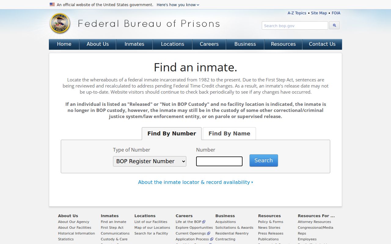Federal prison locator for custody following an Amelia County arrest
