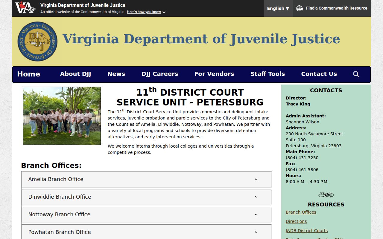 Amelia County juvenile case office information for DJJ District 11