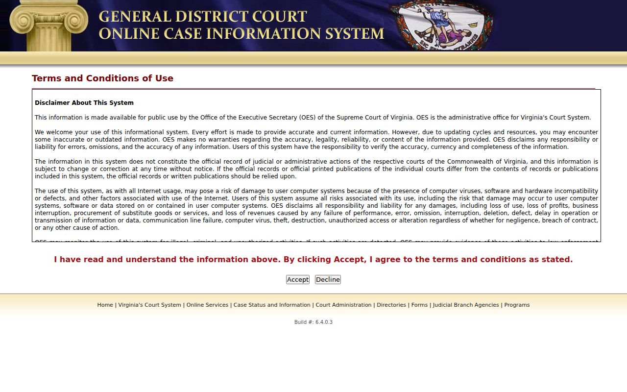 Amelia County criminal case General District Court search screen