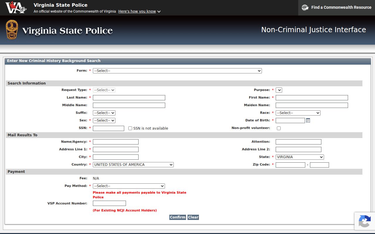 Amelia County criminal case comparison with the VSP NCJI request portal