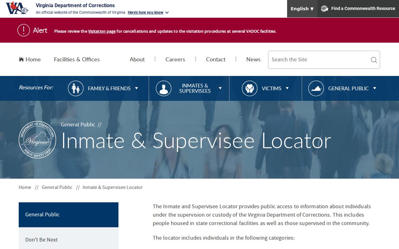 Amelia County criminal custody search through the VADOC Inmate Locator