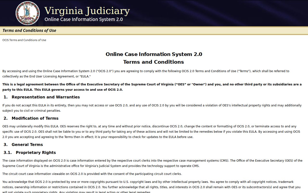 Amelia County criminal court record access through Virginia OCIS 2.0
