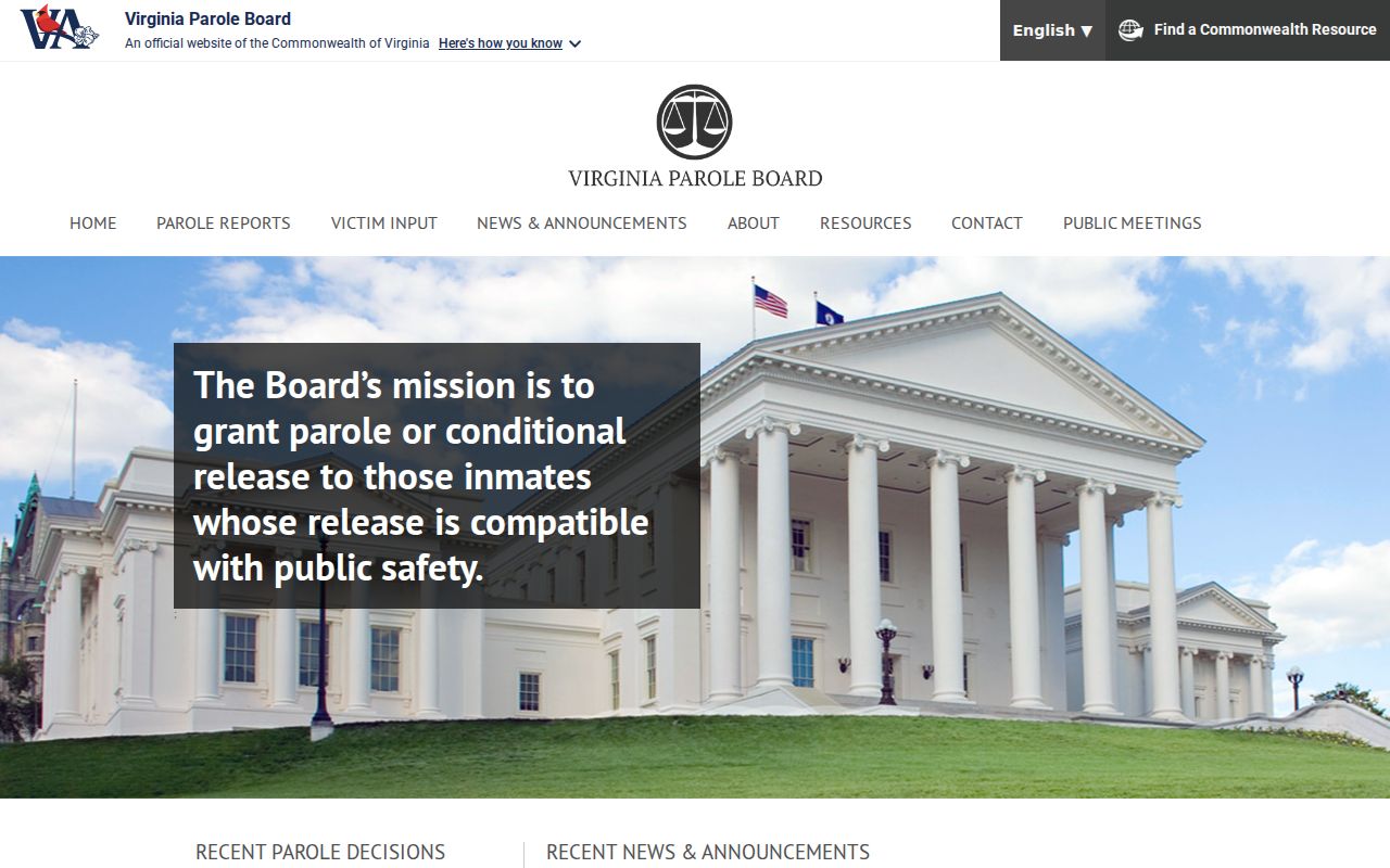 Amelia County offender record context on Virginia Parole Board website